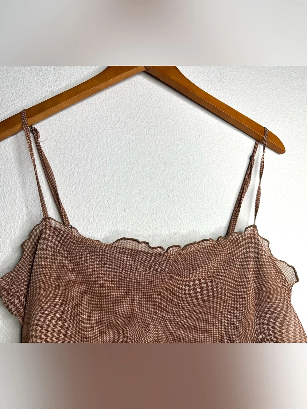 Urban Outfitters Moxie Mesh Mini Slip Dress Brown Abstract Print Size L Y2K - Picture 5 of 9